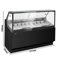 Eistheke THEO - 1771mm - Umluft - für 9x 5 Liter Eisbehälter - Schwarz