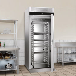 Szafa mroźnicza ze stali nierdzewnej PREMIUM - GN 2/1 - EN 600x400 - 700L - 910x1210mm - 1 drzwi - na wózek (roll-in) EN 600x400; chłodzenie wentylowane