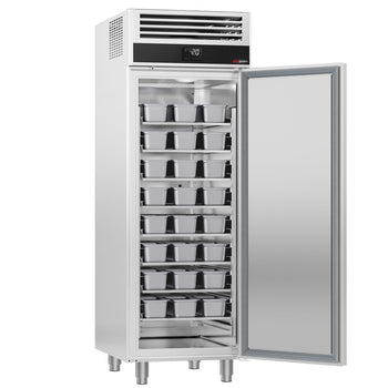 Szafa mroźnicza ze stali nierdzewnej - GN 2/1 - EN 600x800 - 650L - 700x917mm - na 48x5L lub 32x7L pojemników na lody - 1 drzwi - chłodzenie wentylowane; automatyczne odszranianie