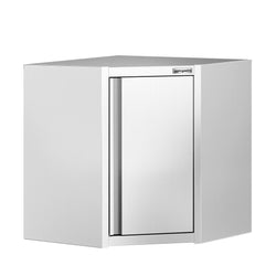 Narożna szafka naścienna ze stali nierdzewnej – 700 x 700 mm – z drzwiami skrzydłowymi – wysokość: 650 mm