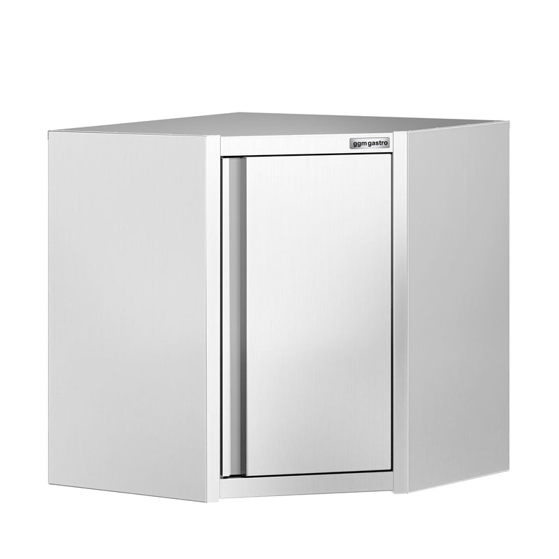 Narożna szafka naścienna ze stali nierdzewnej – 700 x 700 mm – z drzwiami skrzydłowymi – wysokość: 650 mm