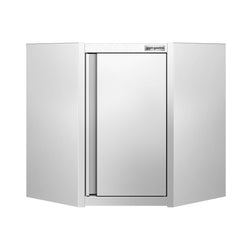 Narożna szafka naścienna ze stali nierdzewnej – 700 x 700 mm – z drzwiami skrzydłowymi – wysokość: 650 mm