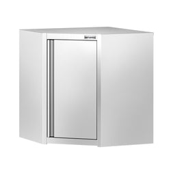 Narożna szafka naścienna ze stali nierdzewnej – 700 x 700 mm – z drzwiami skrzydłowymi – wysokość: 650 mm