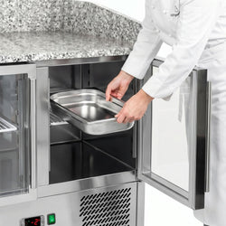 Stół chłodniczy do pizzy ECO – 935 x 700 mm – z 2 drzwiami szklanymi