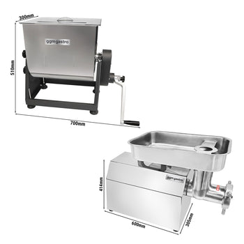Elektryczny mikser do mięsa 22-28 litrów - 25 kg - 1,2 kW - włącznie z maszynką do mielenia mięsa - 450-480 kg/godz. - Prime Gastro