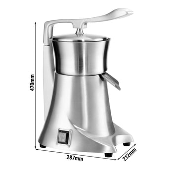 Elektryczna wyciskarka do cytrusów - 230W - 9.5kg - z podawaniem ręcznym, cichą pracą, trybem łatwego czyszczenia, elementami ze stali nierdzewnej, lejkiem wyjmowanym - aluminium, stal nierdzewna