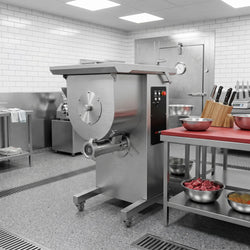 Elektryczna maszynka do mielenia mięsa 2 w 1 model 32 z mieszalnikiem – wydajność: 800–1000 kg/h – pojemność: 42 litry/30 kg – moc: 3 kW