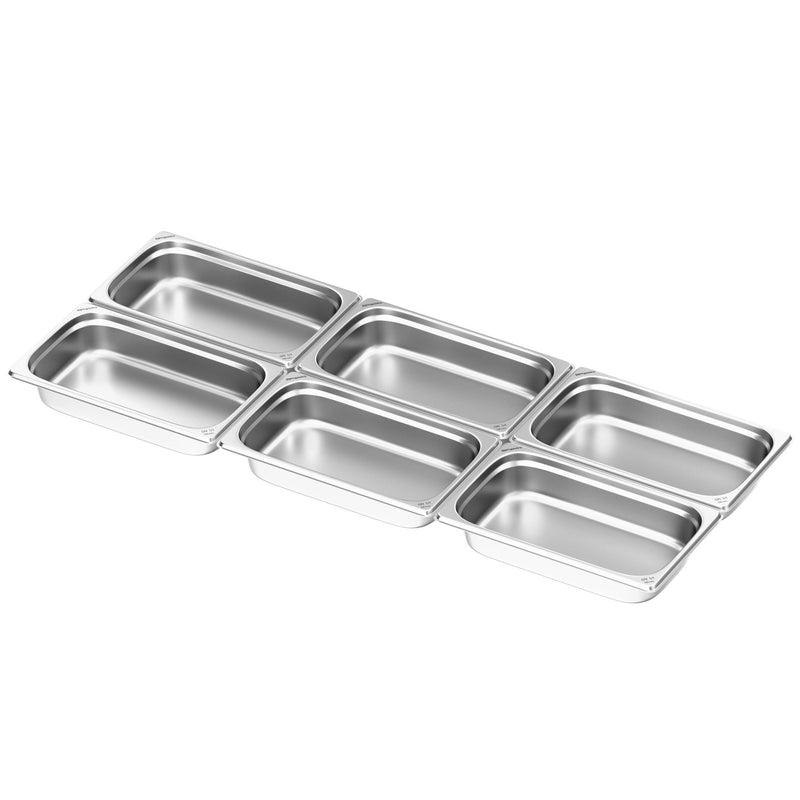 (6 sztuk) Pojemniki ze stali nierdzewnej GN 1/1 – wysokość: 100 mm