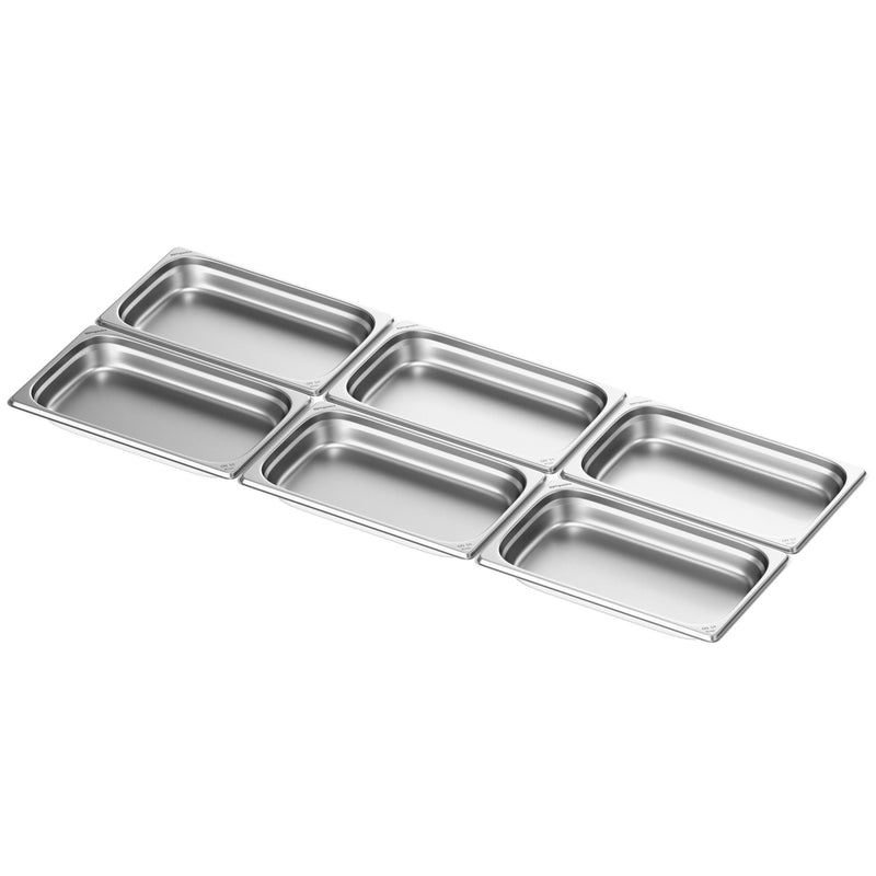 (6 sztuk) Pojemniki ze stali nierdzewnej GN 1/1 – wysokość: 65 mm