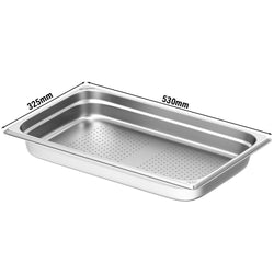 (6 sztuk) Pojemniki ze stali nierdzewnej GN 1/1 – z otworami – wysokość: 65 mm