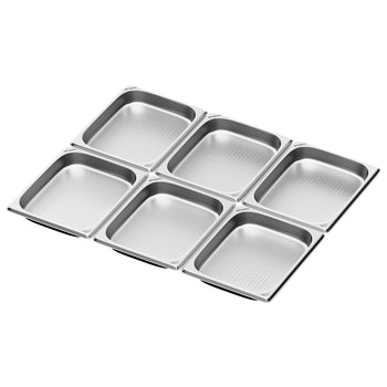 (6 sztuk) Pojemniki ze stali nierdzewnej GN 1/2 – z otworami – wysokość: 40 mm