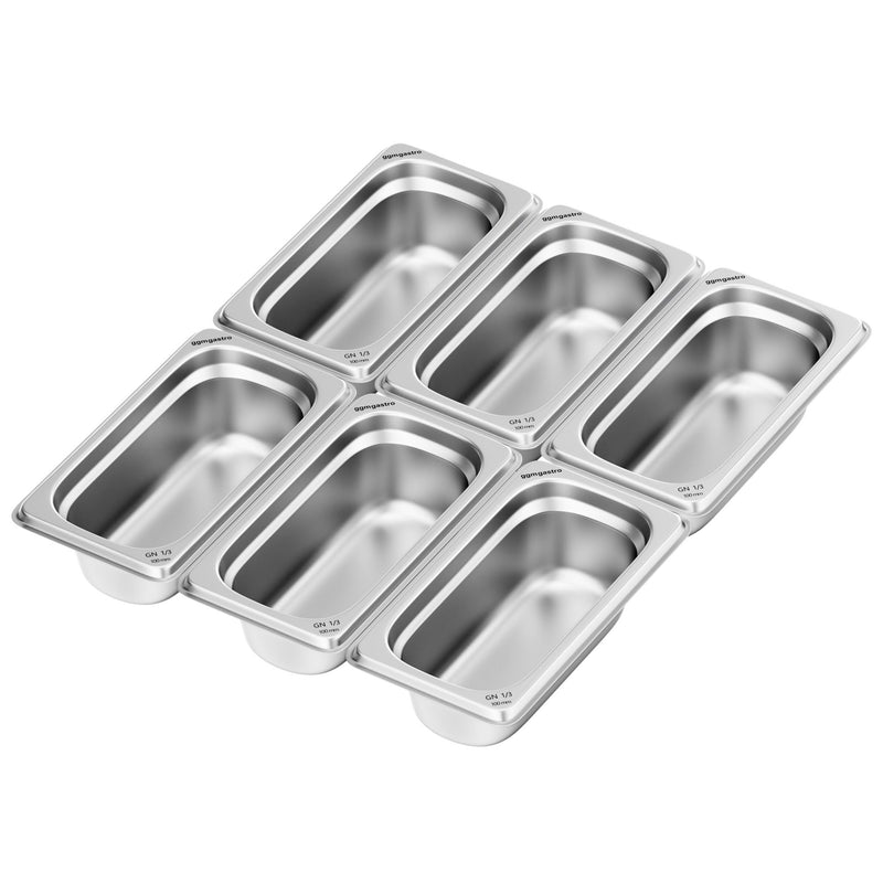 (6 sztuk) Pojemniki ze stali nierdzewnej GN 1/3 – wysokość: 100 mm