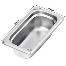 (6 sztuk) Pojemniki ze stali nierdzewnej GN 1/3 – wysokość: 100 mm