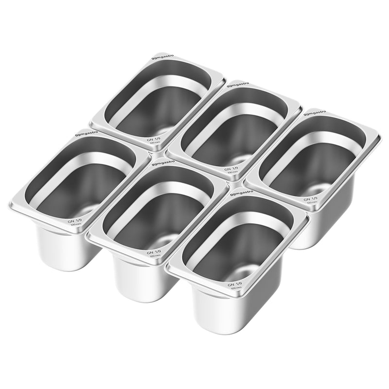 (6 sztuk) Pojemniki ze stali nierdzewnej GN 1/9 – wysokość: 100 mm