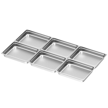 (6 sztuk) Pojemniki ze stali nierdzewnej GN 2/1 – wysokość: 100 mm