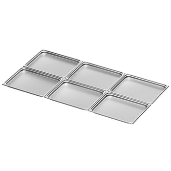 (6 sztuk) Pojemniki ze stali nierdzewnej GN 2/1 – wysokość: 40 mm