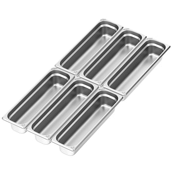 (6 sztuk) Pojemniki ze stali nierdzewnej GN 2/4 – wysokość: 100 mm