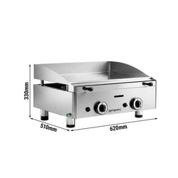 Commercial Gas Griddle - with Hard Chrome Plate - 6.2 kW – Smooth – Cooking Surface: 555x400 mm