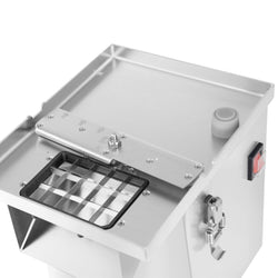 Elektryczna krajalnica do warzyw – 200 W – w zestawie tarcza tnąca 4 mm i 5 sit do krojenia w kostkę