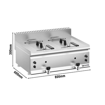 Gas Doppelfritteuse - 8+8 Liter - 12 kW - mit Ablasshahn
