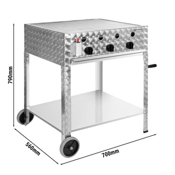 Grill gazowy – 10 kW – 3 palniki – w zestawie z mobilną podstawą, rusztem i blachą