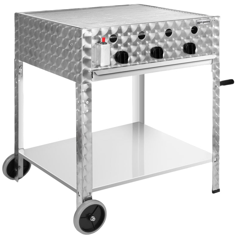 Grill gazowy – 10 kW – 3 palniki – w zestawie z mobilną podstawą, rusztem i blachą