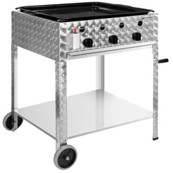 Grill gazowy – 10 kW – 3 palniki – w zestawie z mobilną podstawą, rusztem i blachą