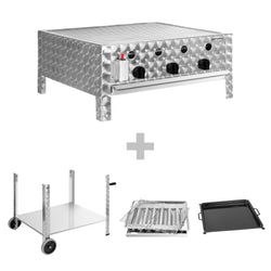 Grill gazowy – 10 kW – 3 palniki – w zestawie z mobilną podstawą, rusztem i blachą