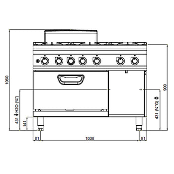 Kuchenka gazowa - 44 kW - 6 palnikowa - z piekarnikiem gazowym - 7,8 kW - Prime Gastro