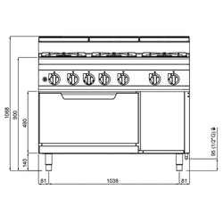Kuchenka gazowa – 33,5 kW – 6 palników – wraz z piekarnikiem gazowym statycznym – 7,8 kW