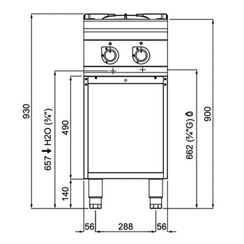 Kuchenka gazowa - 20 kW - 2 palnikowa - model o wysokiej wydajności - Prime Gastro