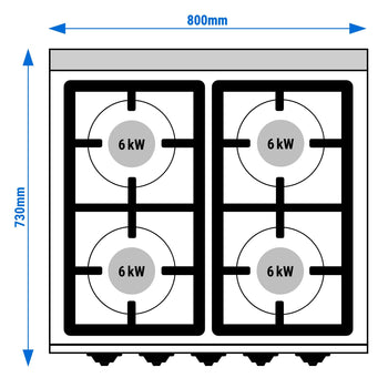 Płyta gazowa - 24 kW - 4 palnikowa - włącznie z piekarnikiem gazowym - 7,8 kW - Prime Gastro