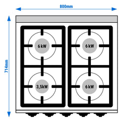 Kuchenka gazowa – 21,5 kW – 4 palniki – wraz z piekarnikiem gazowym statycznym – 7,8 kW