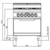 Kuchenka – gazowa – 21,5 kW – z 4 palnikami – z piekarnikiem elektrycznym statycznym 7,5 kW