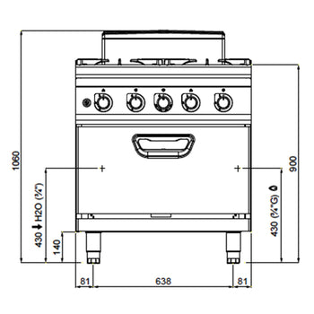 Kuchenka gazowa - 28 kW - 4 palnikowa - z piekarnikiem gazowym - 7,8 kW - Prime Gastro