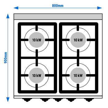 Kuchenka gazowa - 40 kW - 4 palnikowa - z piekarnikiem gazowym - 7,8 kW - model o wysokiej wydajności - Prime Gastro