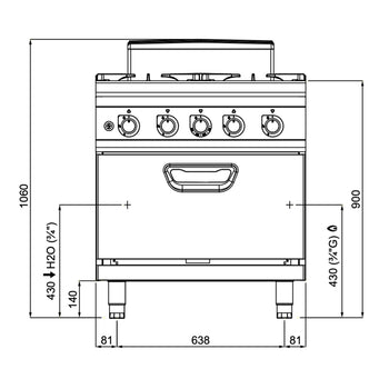 Kuchenka gazowa - 40 kW - 4 palnikowa - z piekarnikiem gazowym - 7,8 kW - model o wysokiej wydajności - Prime Gastro
