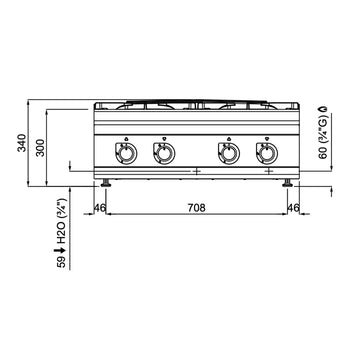 Kuchenka gazowa - 40 kW - 4 palniki - model o wysokiej wydajności - Prime Gastro