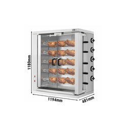 Grill gazowy do kurczaka - 32,33 kW - z 5 szpikulcami do 30 kurczaków