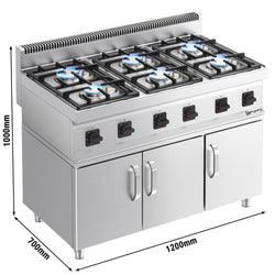Kuchenka gazowa - 36 kW - 6 palnikowa - z podstawą z 3 drzwiczkami