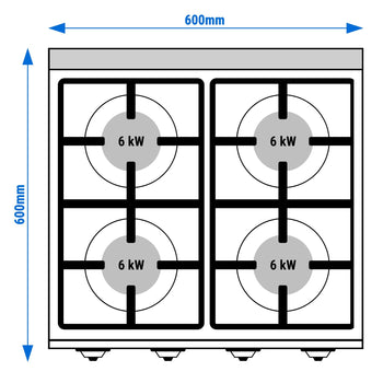 Kuchenka gazowa - 24 kW - 4 palniki wysokiej wydajności - Prime Gastro