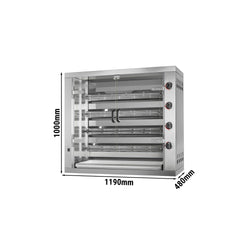 Grill gazowy do kurczaka PREMIUM - 23,6 kW - z 4 szpikulcami na 24 kurczaki