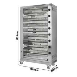Grill gazowy do kurczaka PREMIUM - 47,6 kW - z 8 szpikulcami na 48 kurczaków