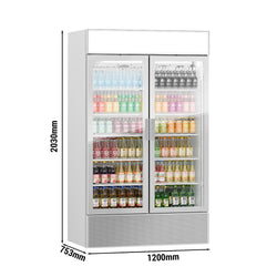 Chłodziarka do napojów - 1200 litrów - bezramkowy design - z 2 szklanymi drzwiami & wyświetlaczem reklamowym