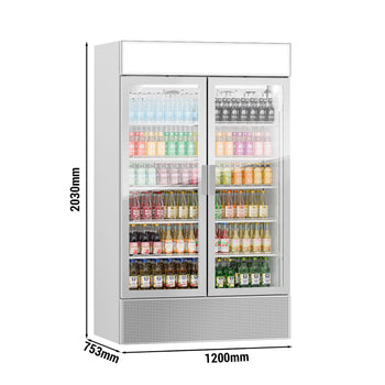 Chłodziarka do napojów - 1200 litrów - bezramkowy design - z 2 szklanymi drzwiami & wyświetlaczem reklamowym