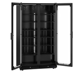 Szafa chłodnicza przeszklona PREMIUM - 760L-1200mm - bezramowe drzwi - 2‑drzwiowa, drzwi skrzydłowe, drzwi szklane - oświetlenie LED - cyfrowy wyświetlacz temperatury - Czarna - Dla PL - 0–7°C