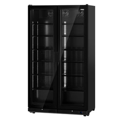 Szafa chłodnicza przeszklona PREMIUM - 760L-1200mm - bezramowe drzwi - 2‑drzwiowa, drzwi skrzydłowe, drzwi szklane - oświetlenie LED - cyfrowy wyświetlacz temperatury - Czarna - Dla PL - 0–7°C