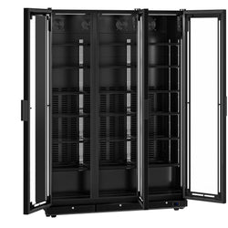 Szafa chłodnicza przeszklona PREMIUM - 1552L- 1500mm - bezramowe drzwi - 3‑drzwiowa, drzwi skrzydłowe, drzwi szklane - oświetlenie LED - cyfrowy wyświetlacz temperatury - Czarna - Dla PL - 0–7°C
