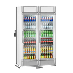 (2 szt.) Chłodziarka do napojów - 690 litrów - z 2 szklanymi drzwiami i wyświetlaczem reklamowym