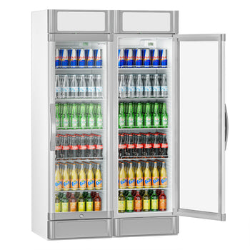 (2 szt.) Chłodziarka do napojów - 690 litrów - z 2 szklanymi drzwiami i wyświetlaczem reklamowym - Prime Gastro
